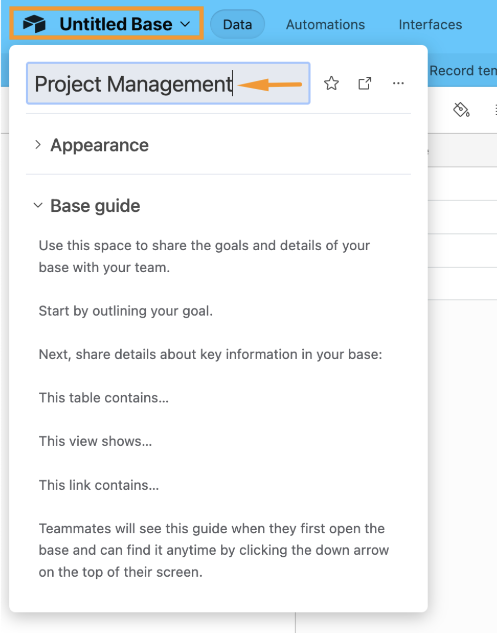 Step 2.2. Rename your Airtable base