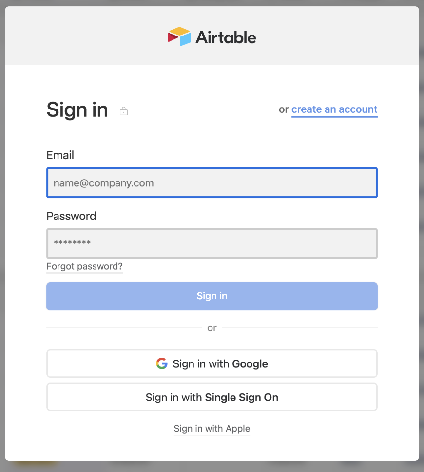 Step 1: Sign in to Airtable