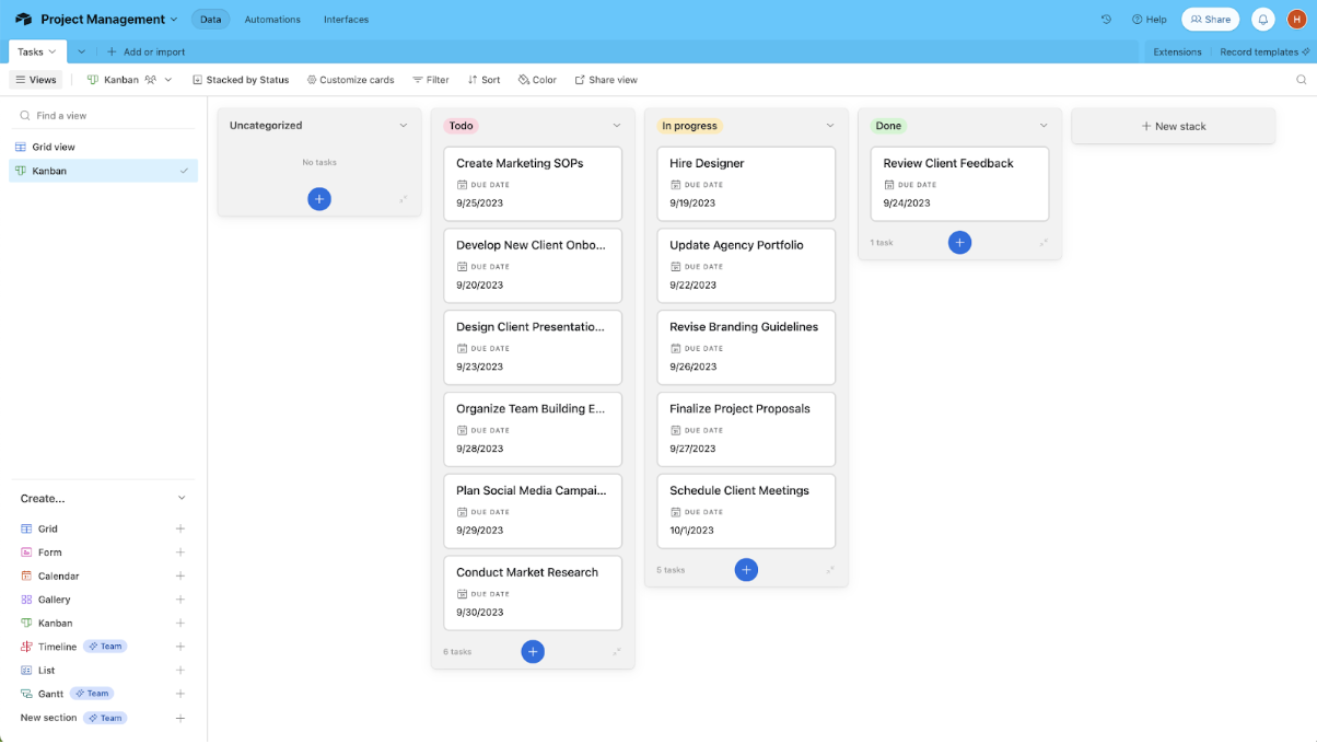 Step 5: You’ve created a kanban board in Airtable