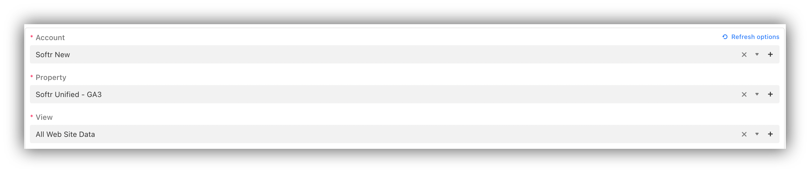 Choose GA account, property, view to import data