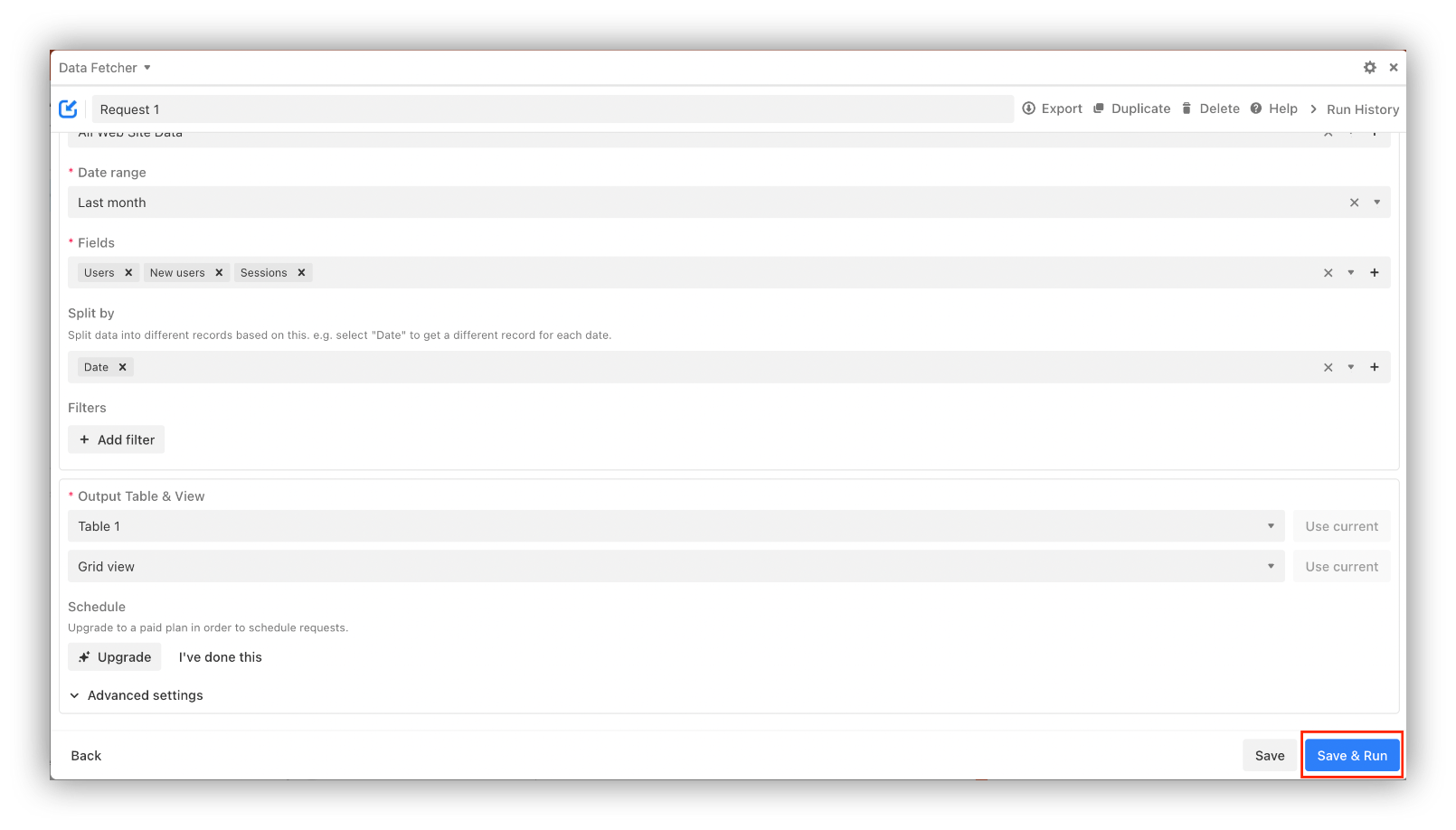 Request page "Save & Run" button