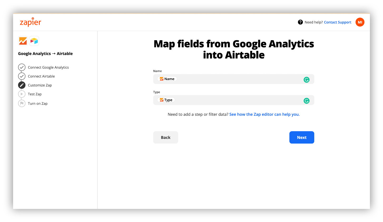 Map fields from GA to Airtable