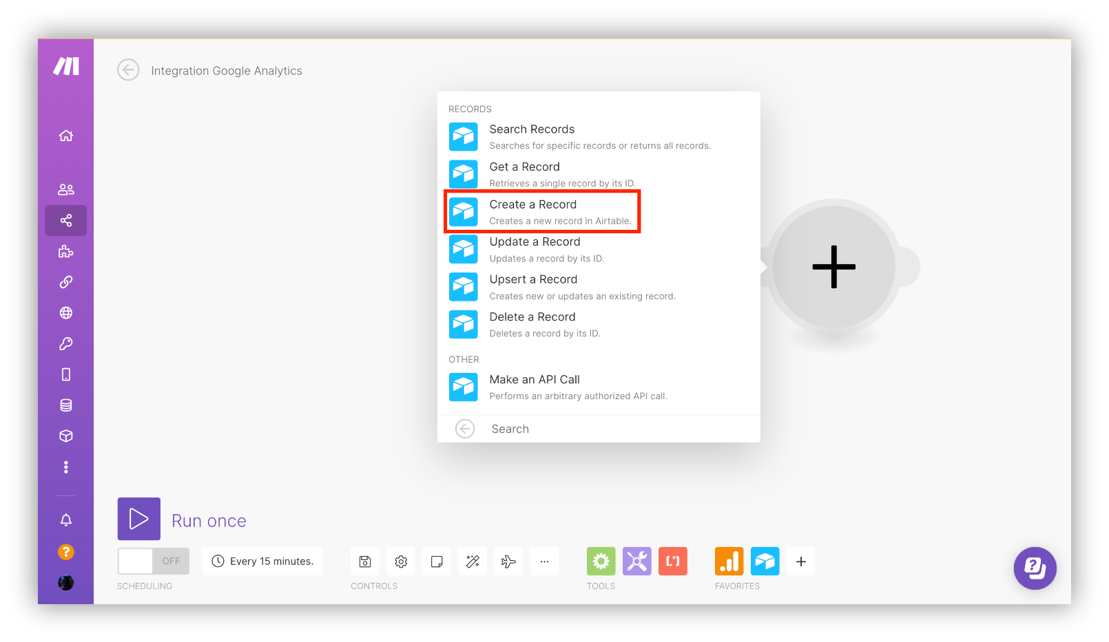 Airtable's create a record action