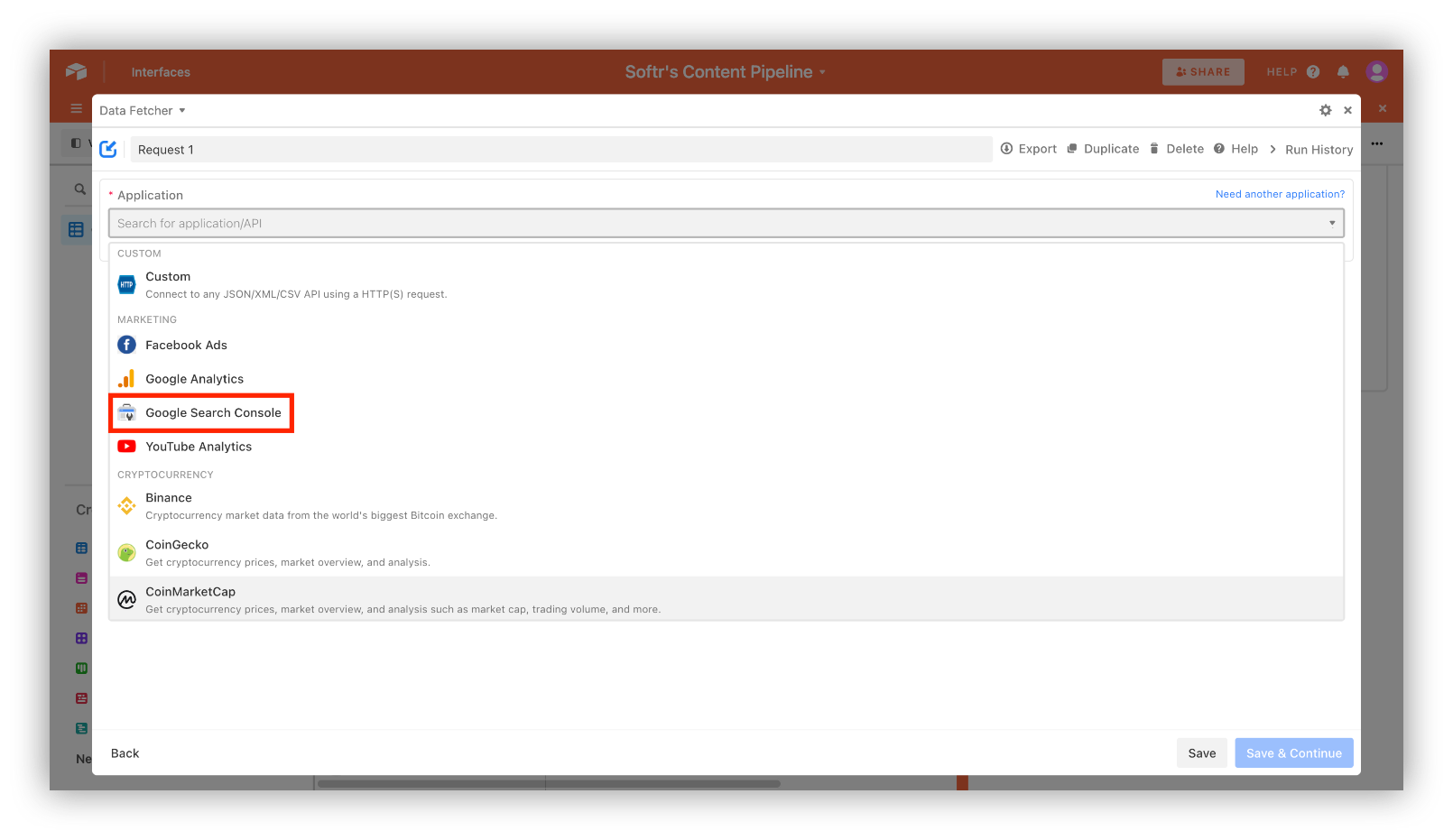 Select Google Search Console