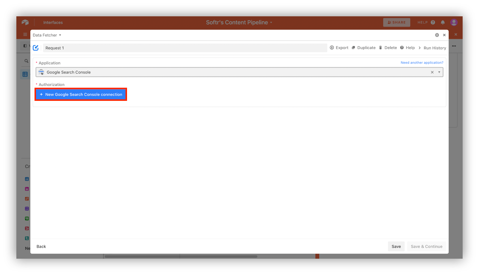 Create New Google Search Console connection