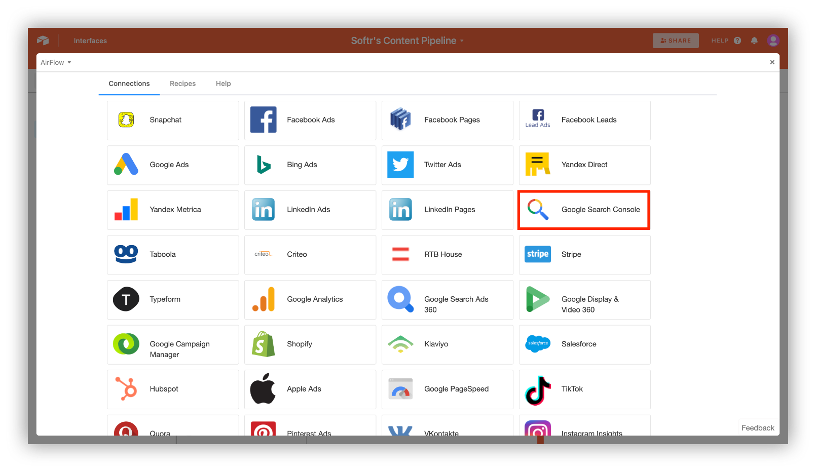 Select Google Search Console