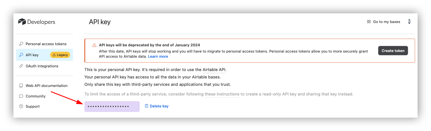 Add your Airtable API key