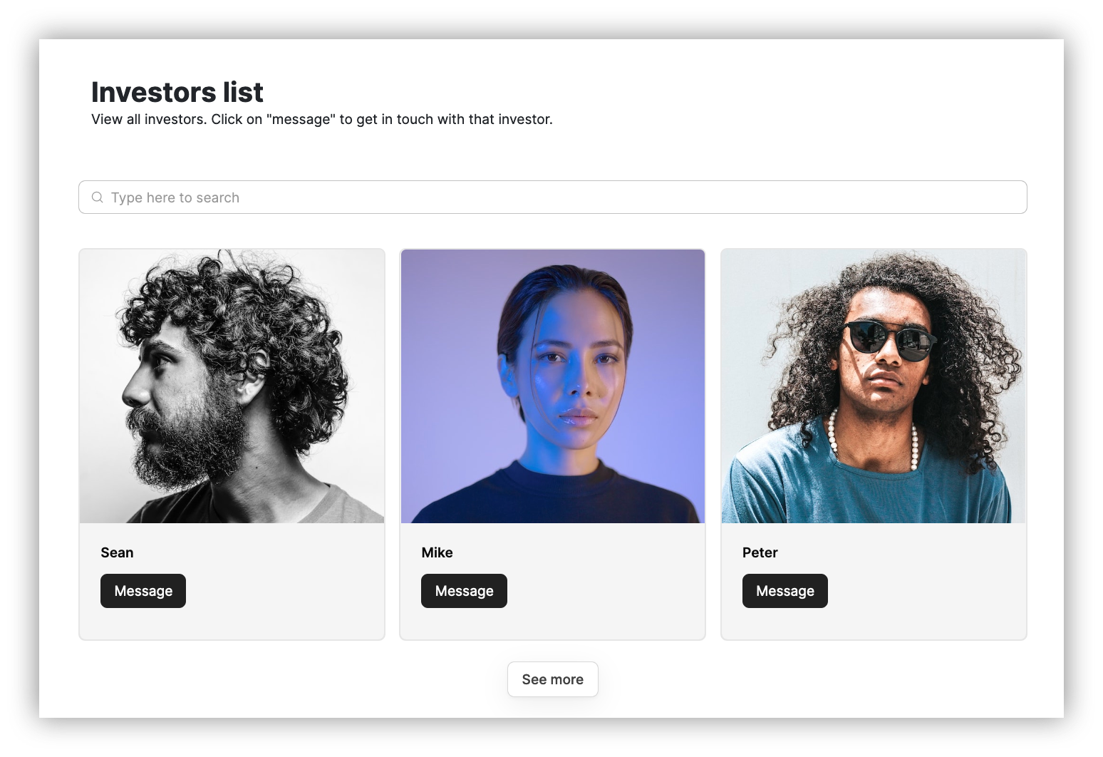 Create an investors list page
