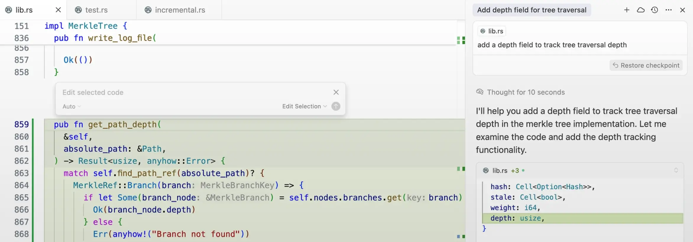 Cursor’s code editor view. 