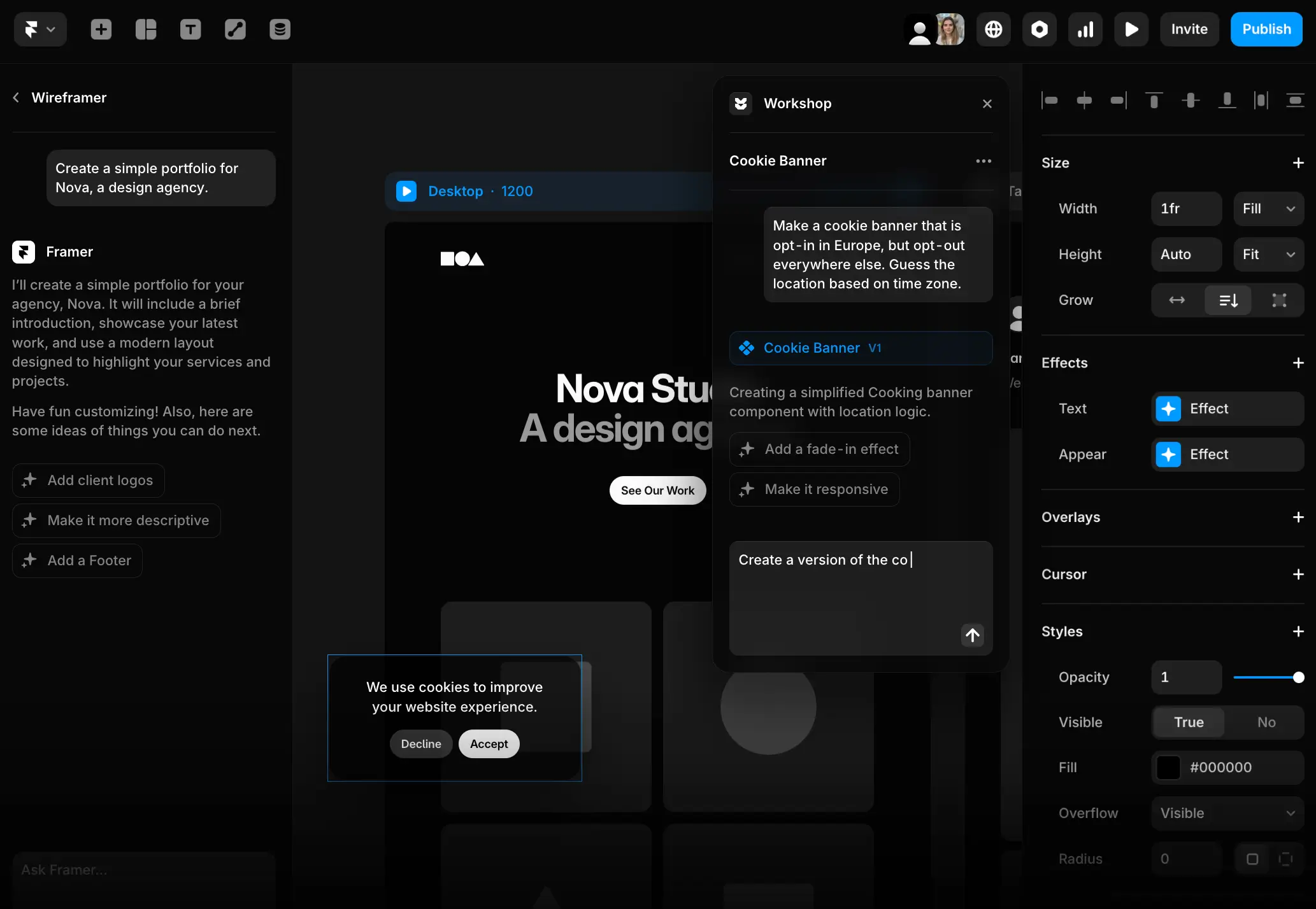 Framer AI editor overview
