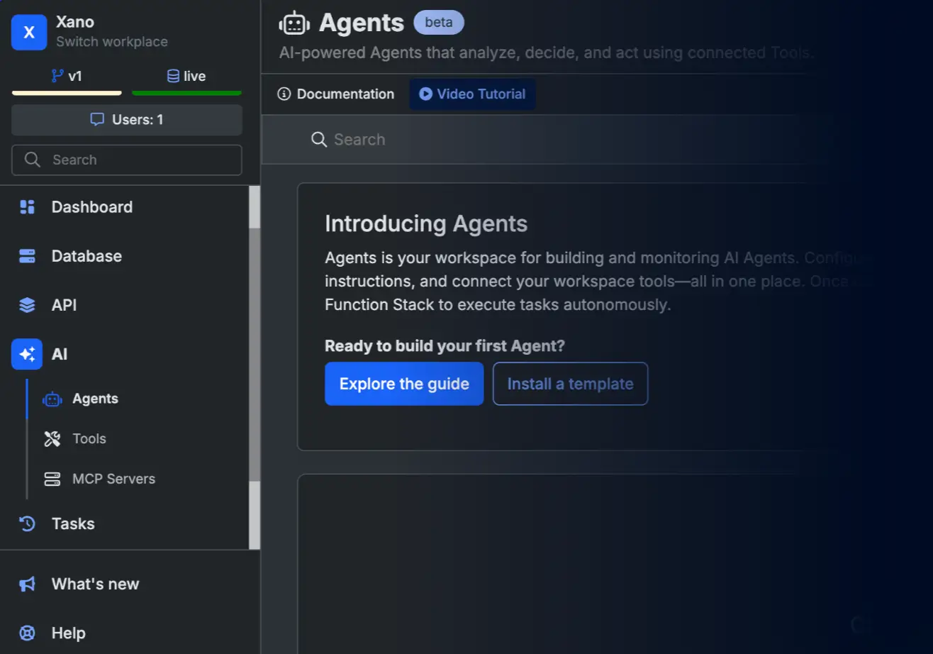 Xano as a Supabase alternative interface overview