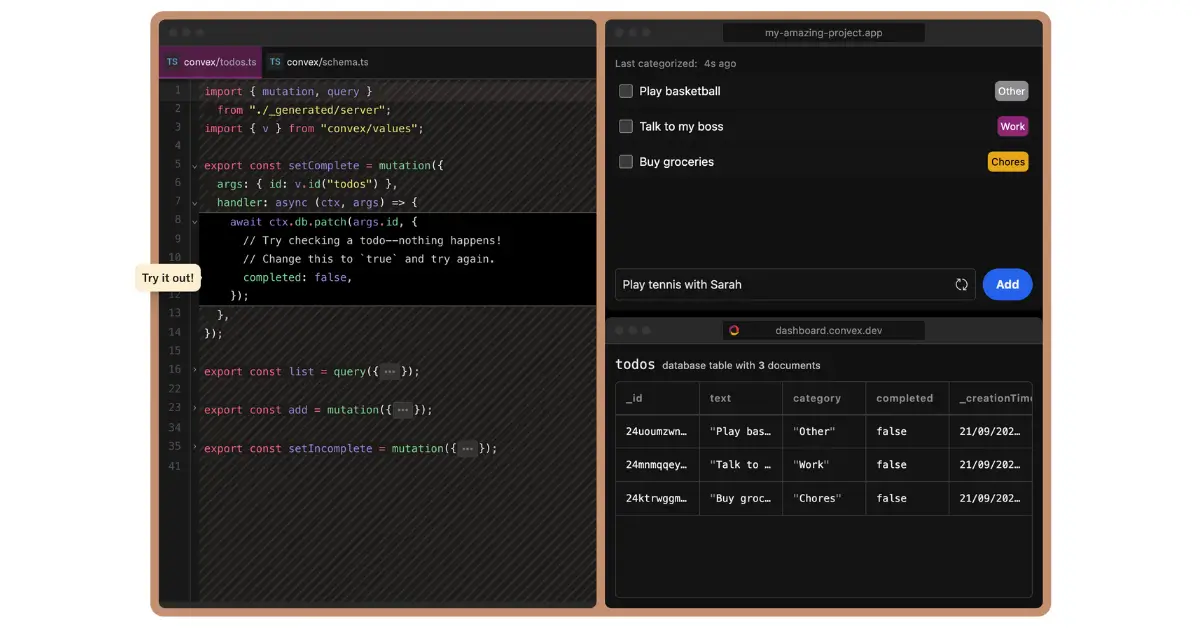 Convex backend and interface. 