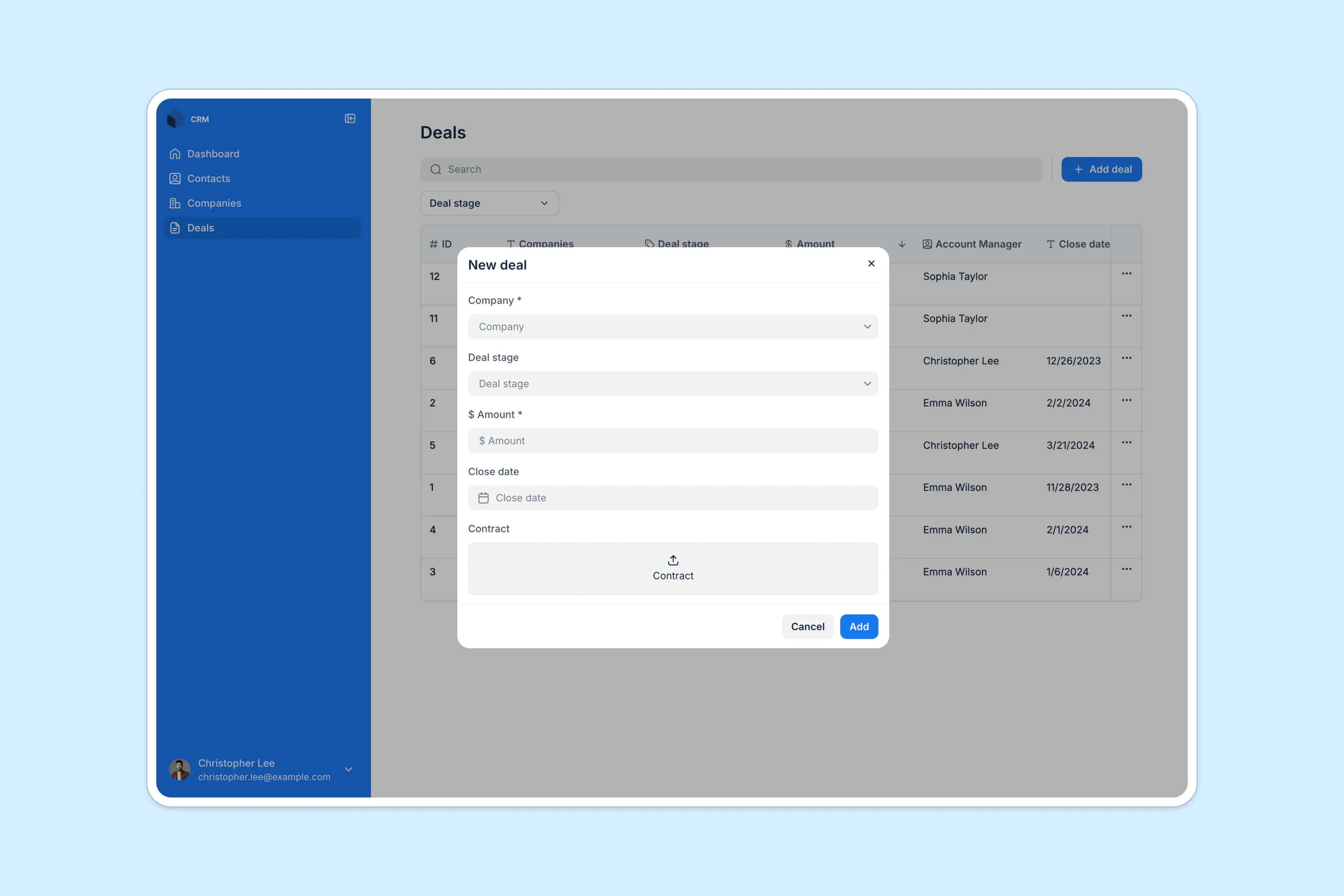 Creating a new deal on Softr's sales CRM. 