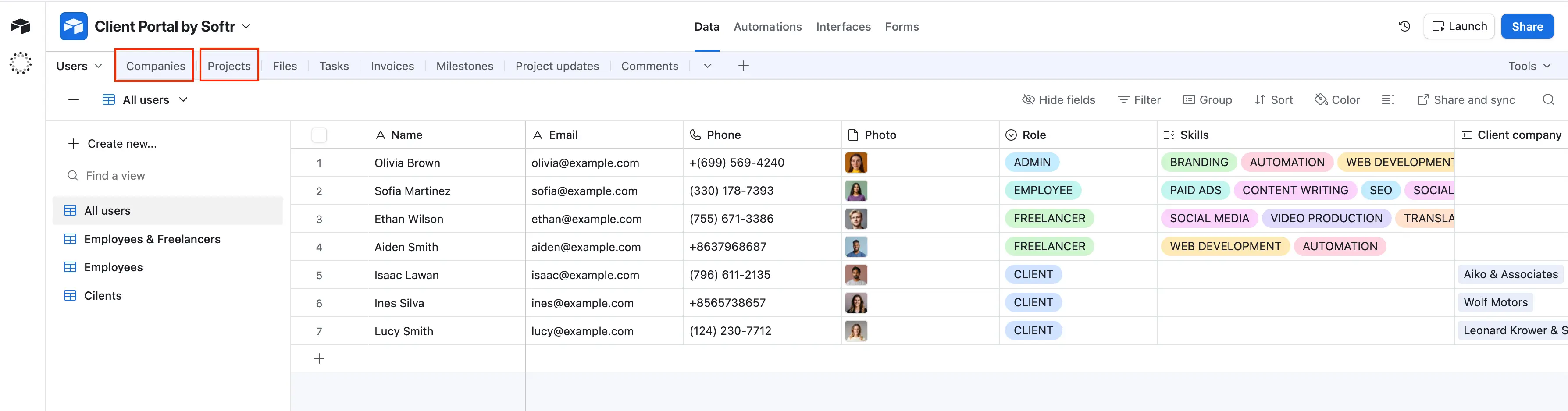 Airtable tables interface