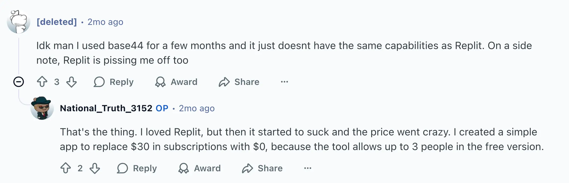 Base44 vs Replit on Reddit 2