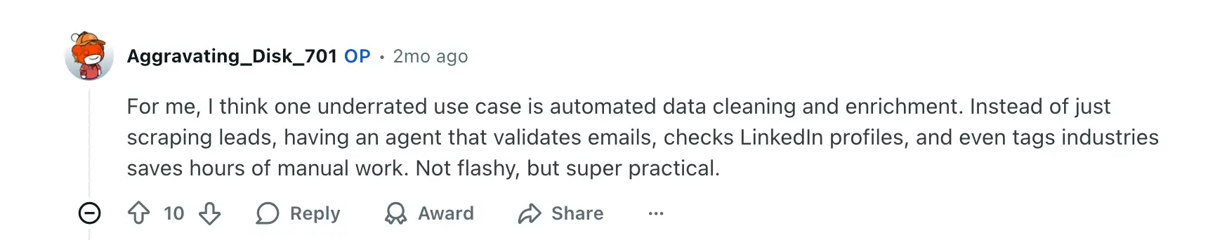 Reddit AI agent use cases 1st discussion
