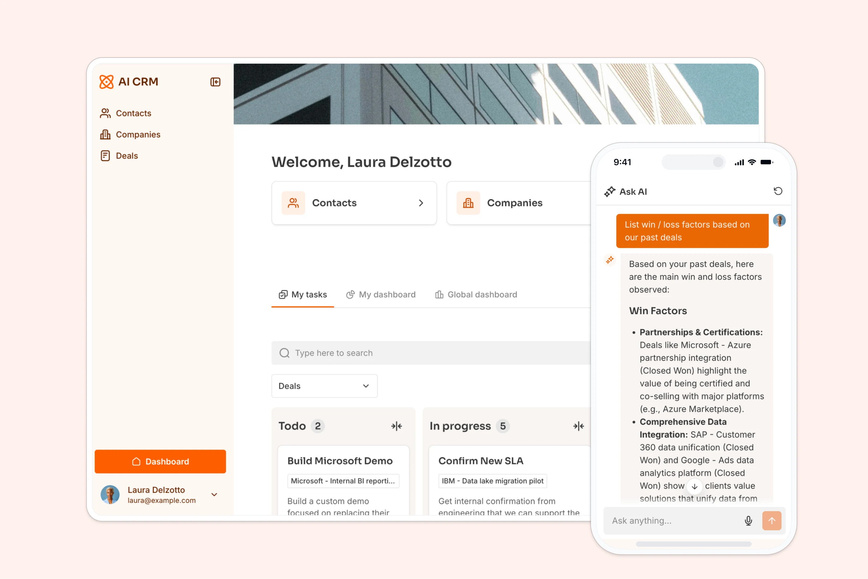 Sales pipeline dashboard showing deals and revenue tracking