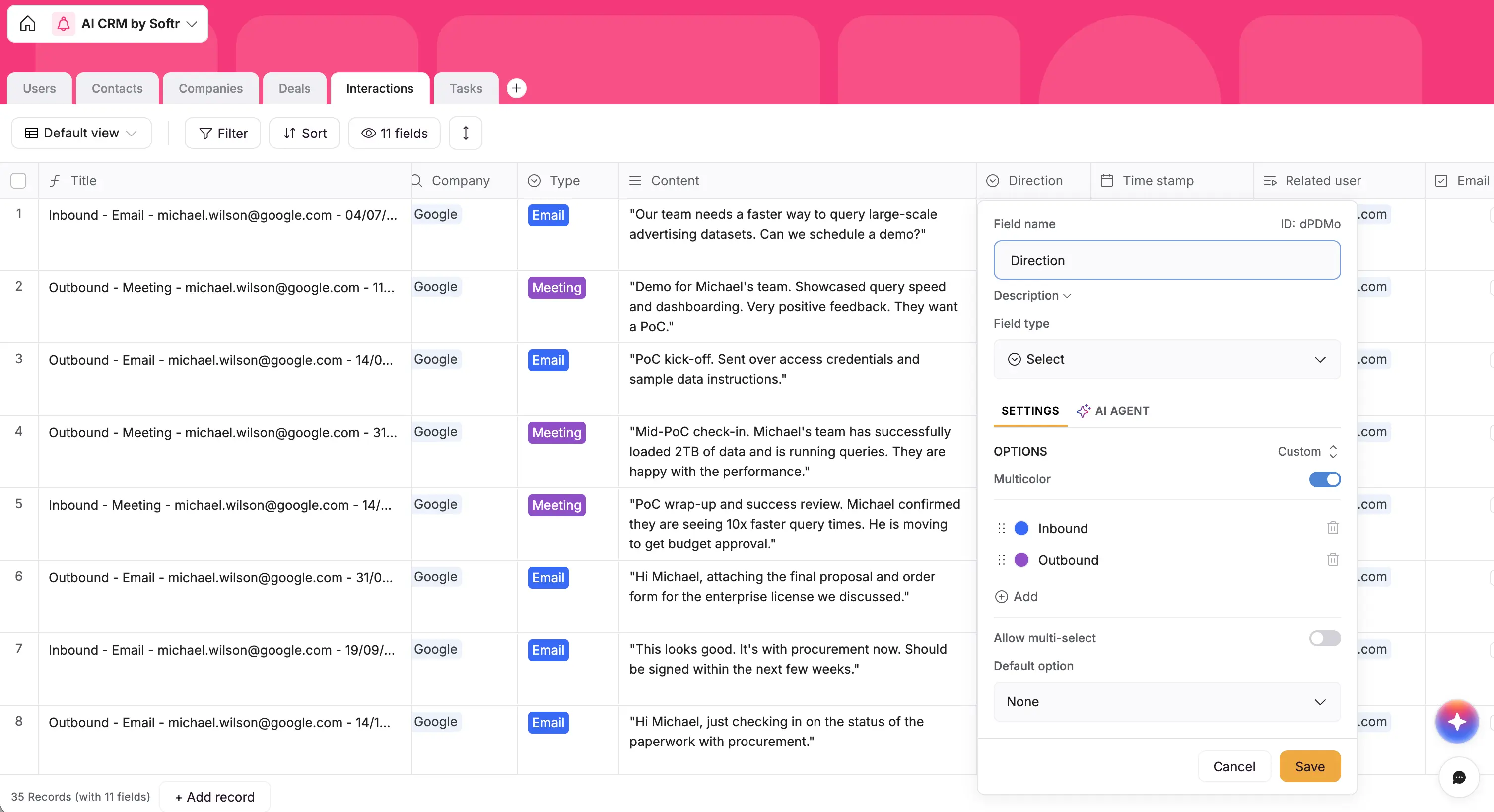 Log all CRM interactions in your database