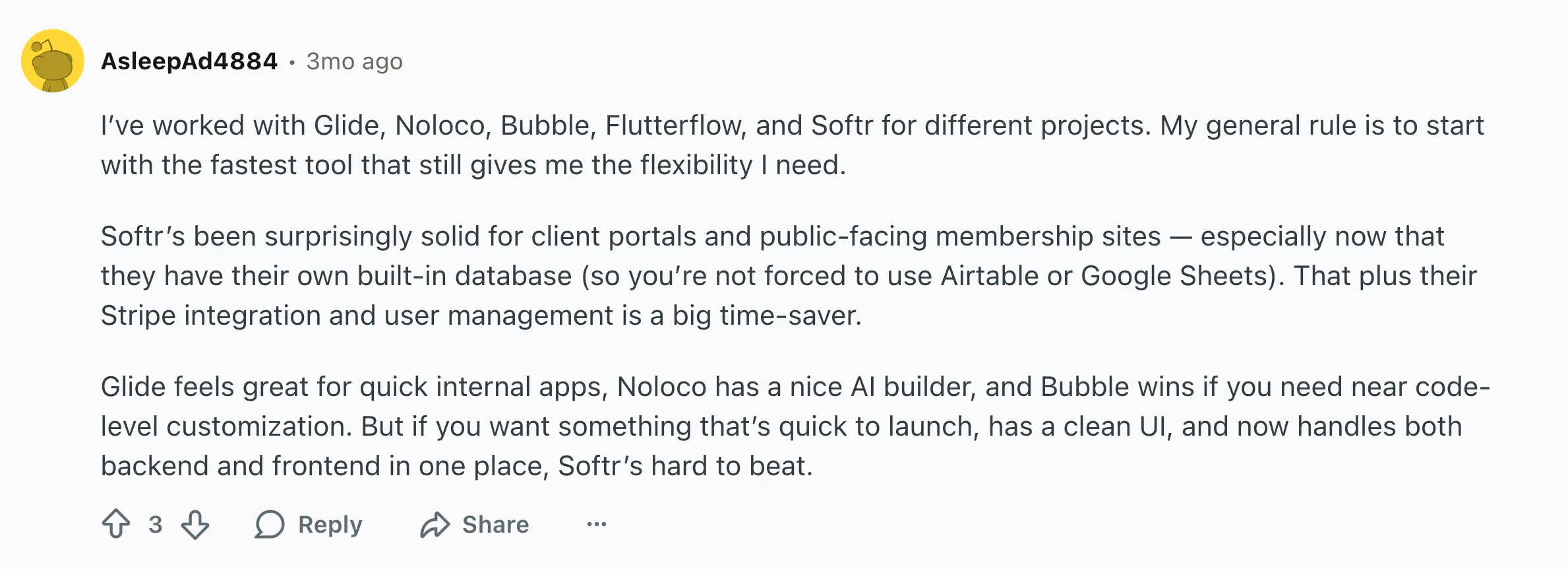 Noloco vs Glide Reddit discussion thread