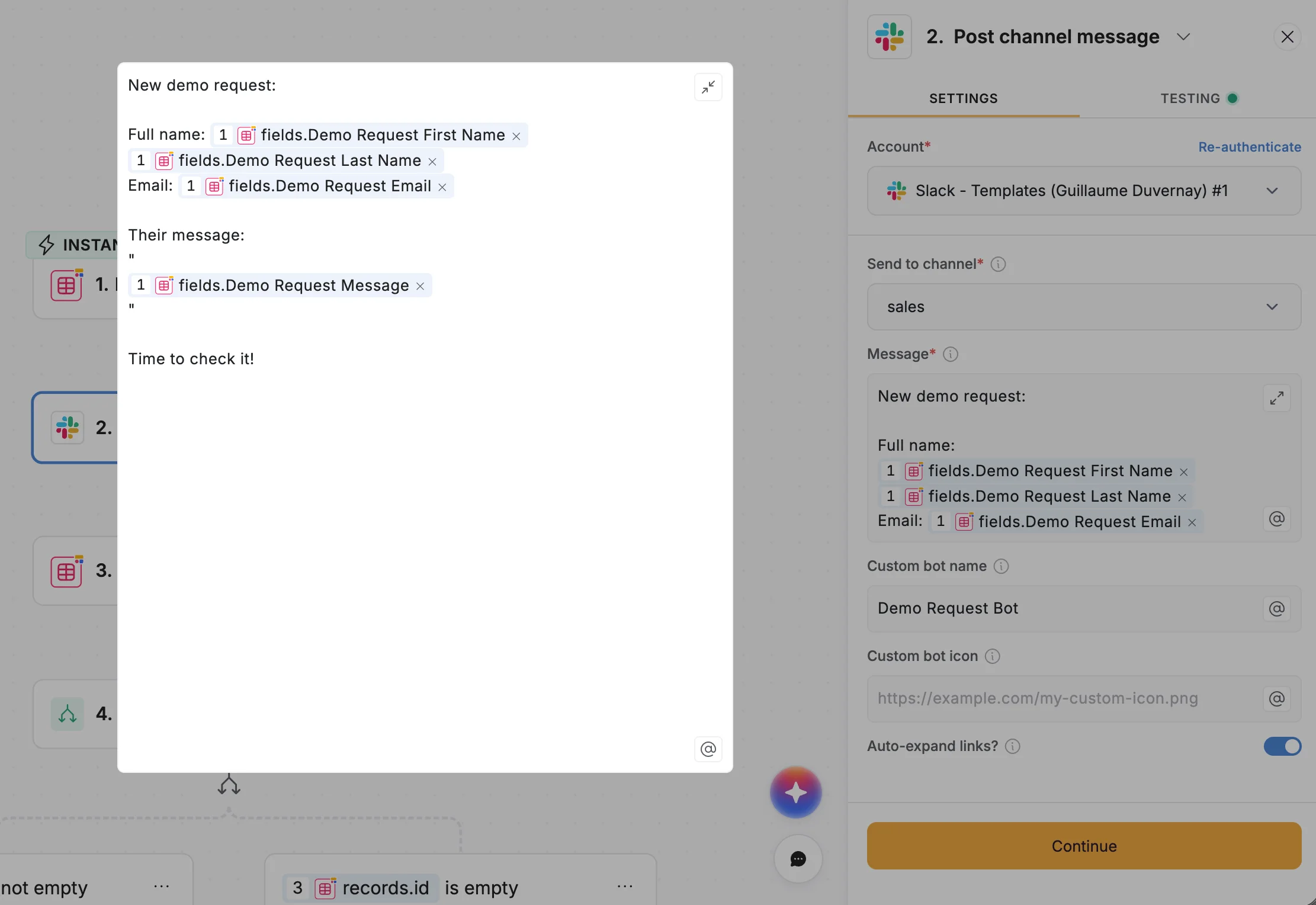 Notify your Sales team in Slack when getting a new demo request