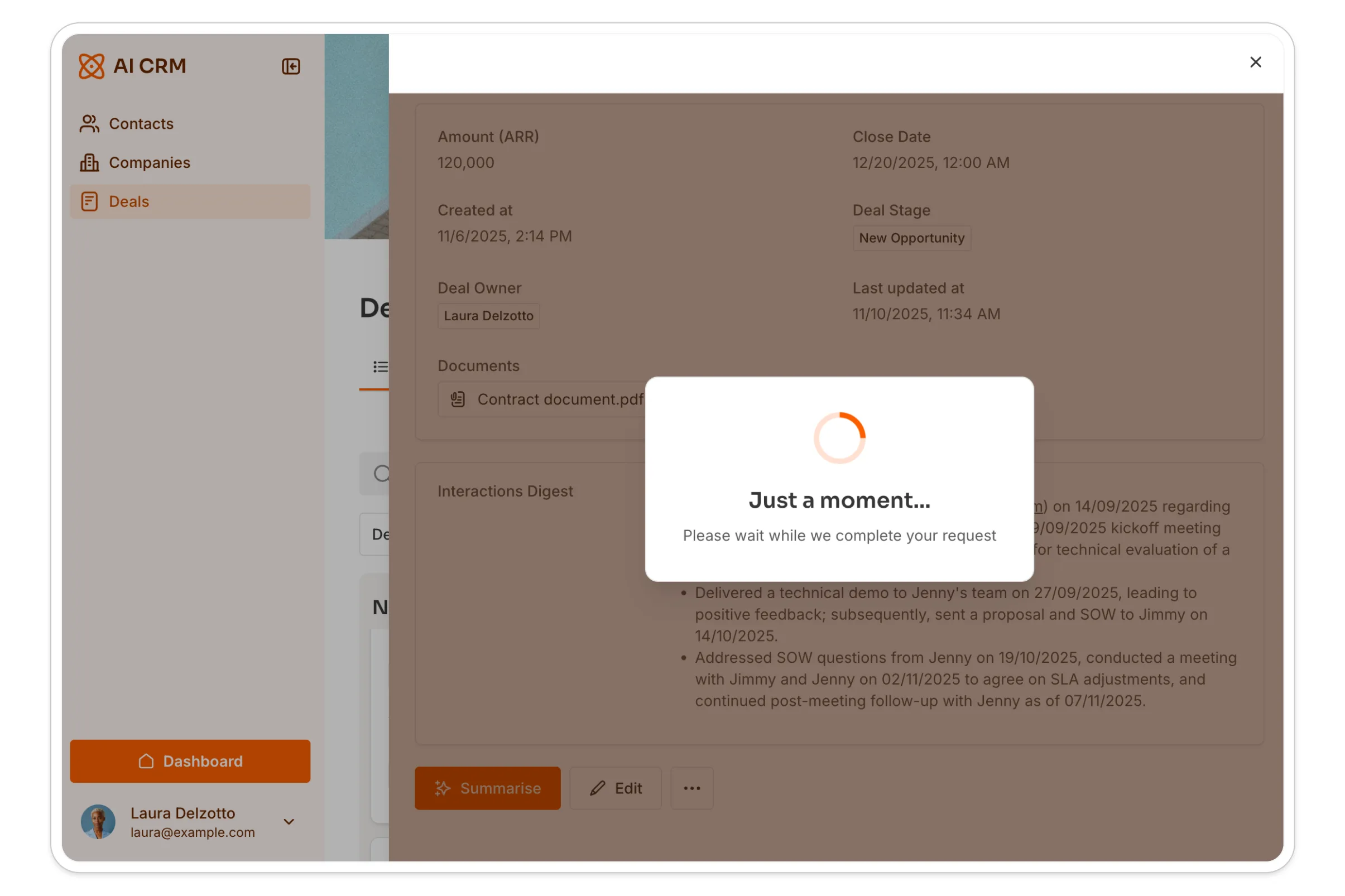 CRM interactions AI summaries with Softr workflows
