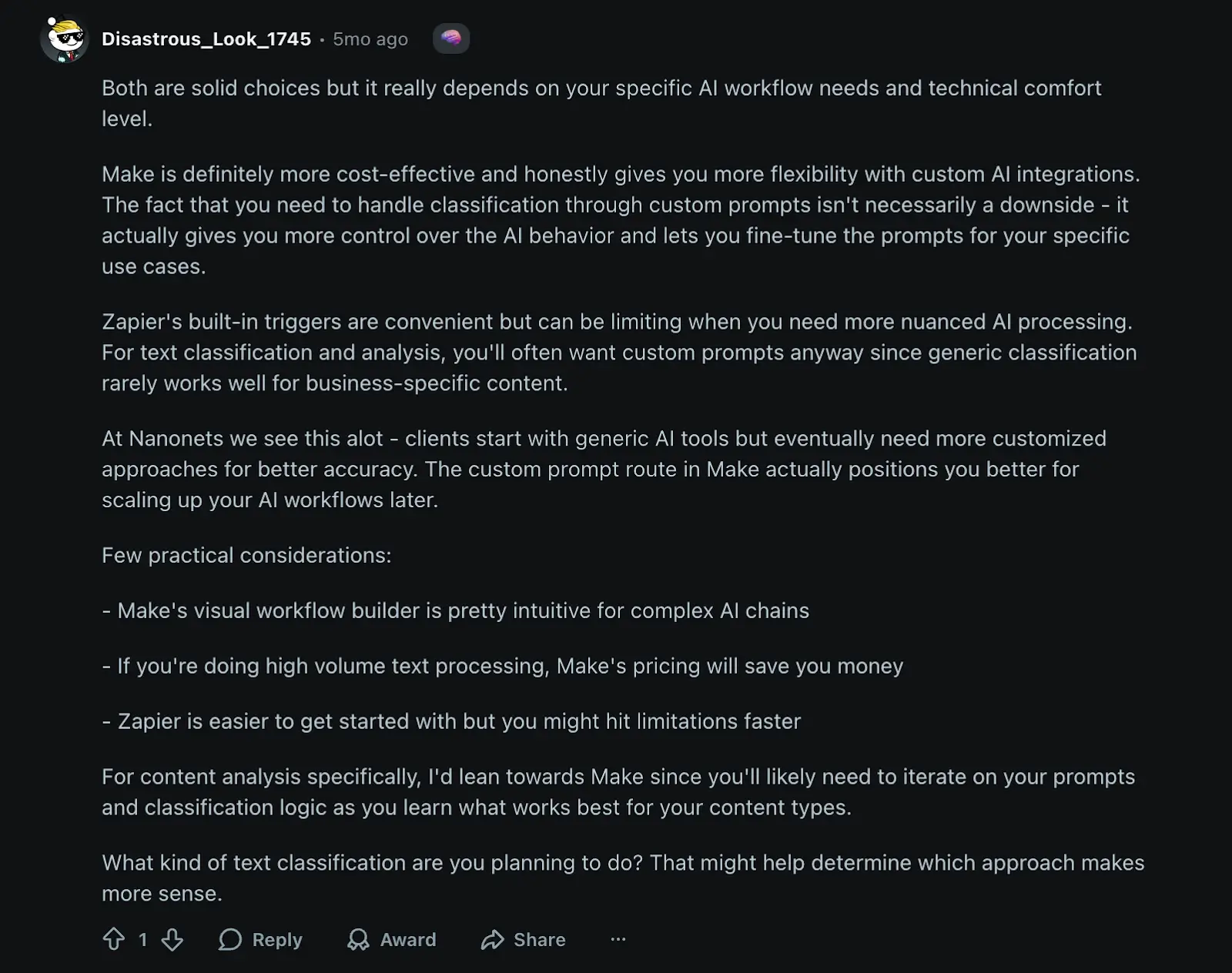 Make vs Zapier reddit discussions part 2