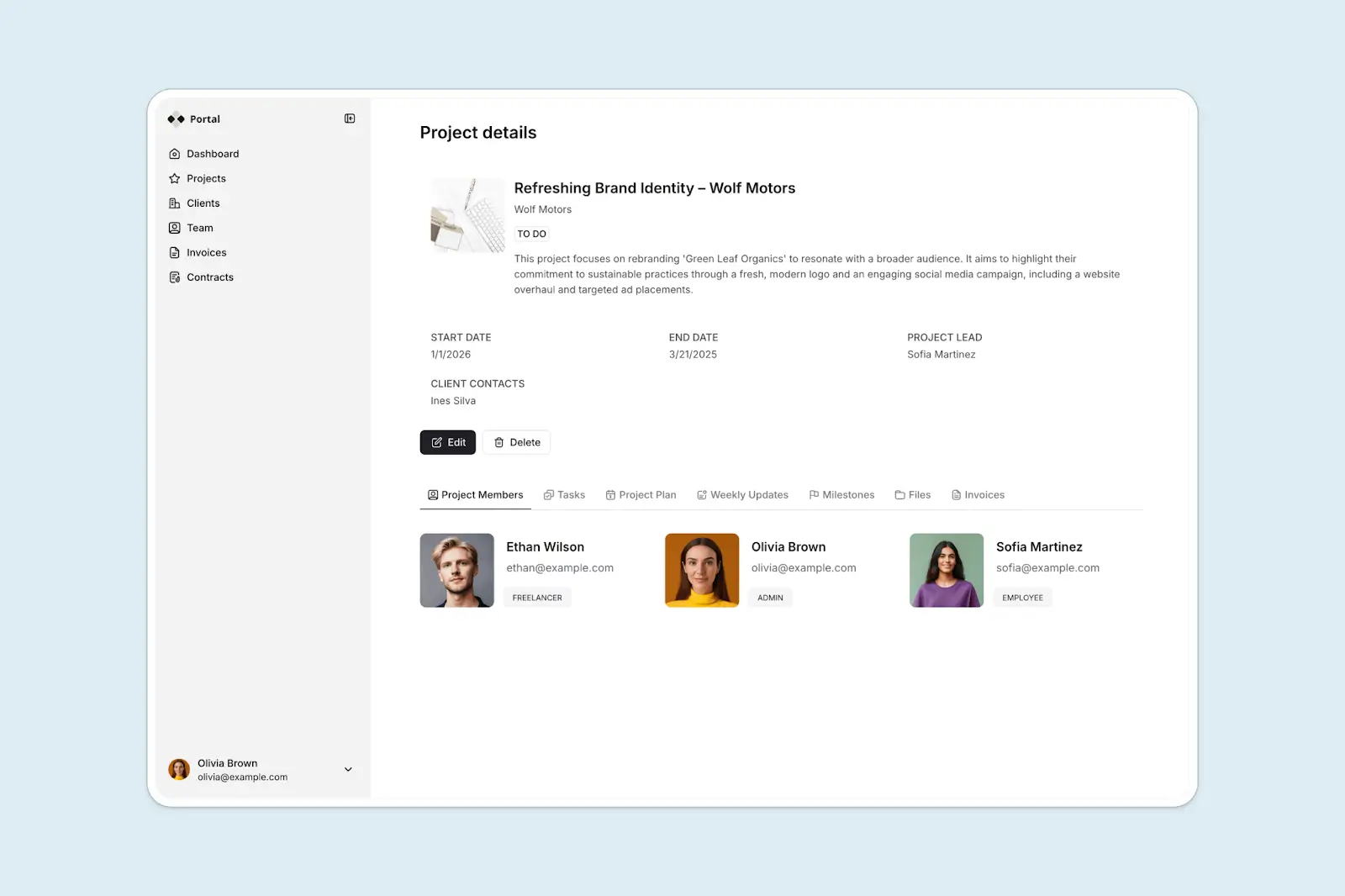 Client portal app via Softr - project details page