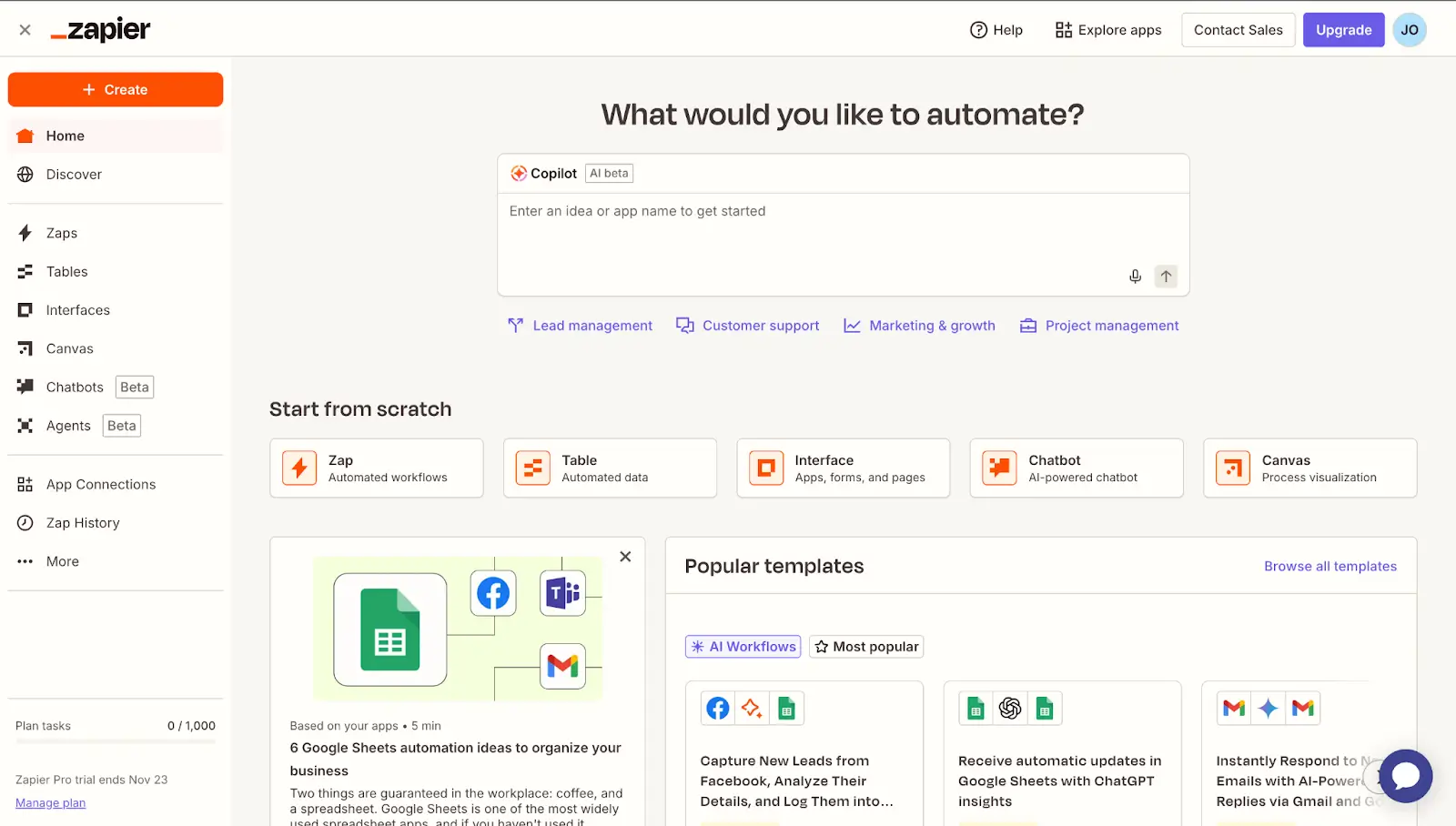 Zapier user interface