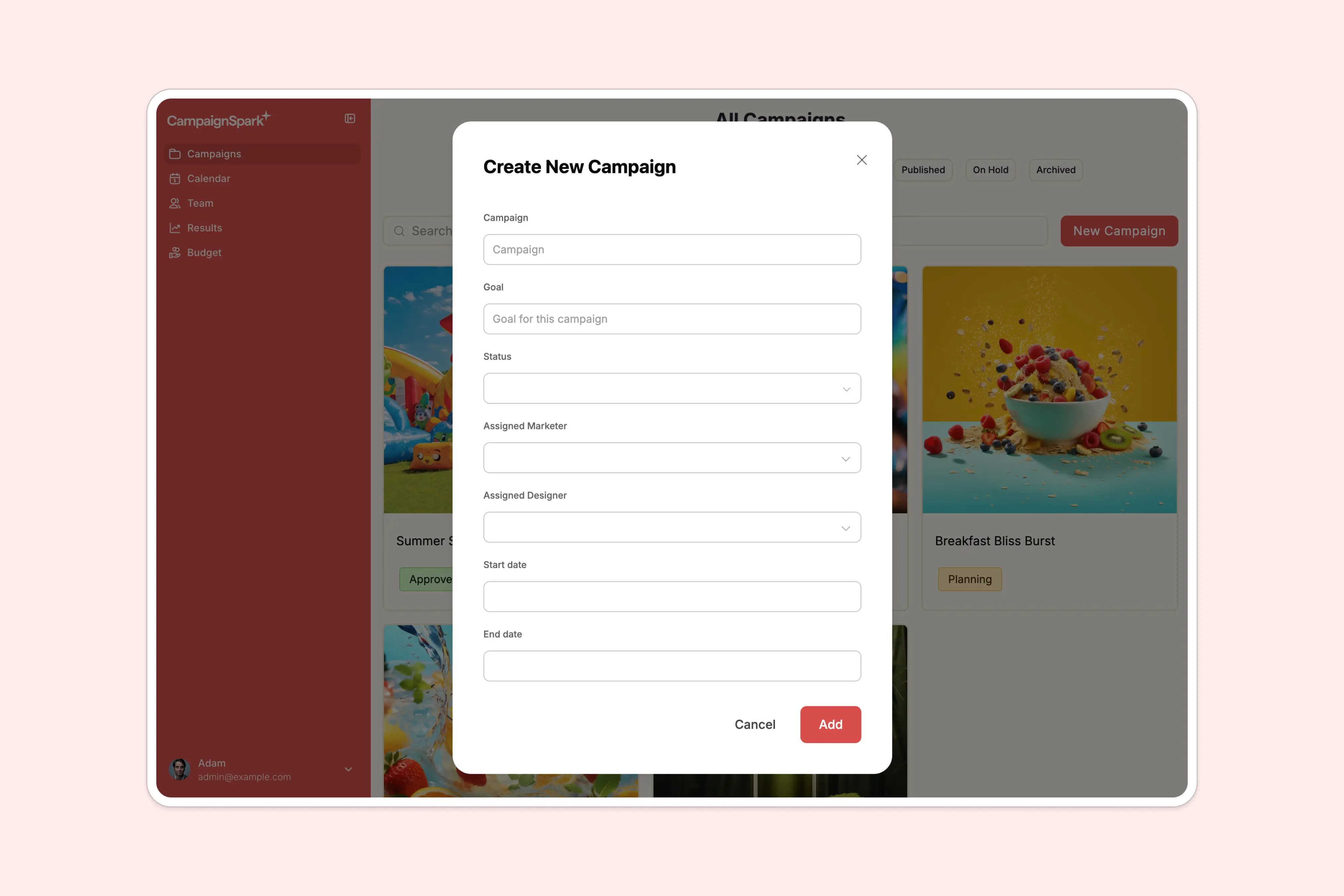 Create a new campaign with Softr's marketing template