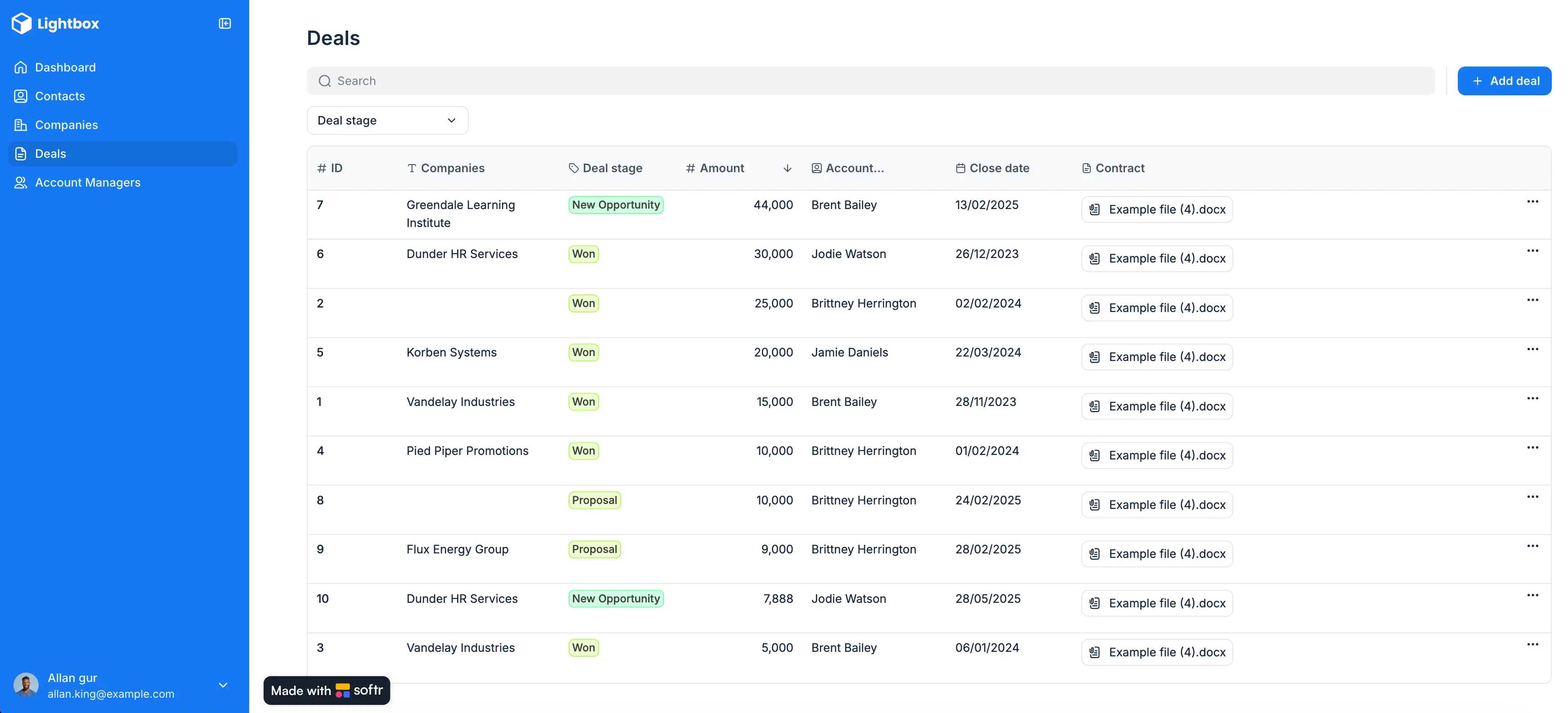 Deals view via Softr CRM