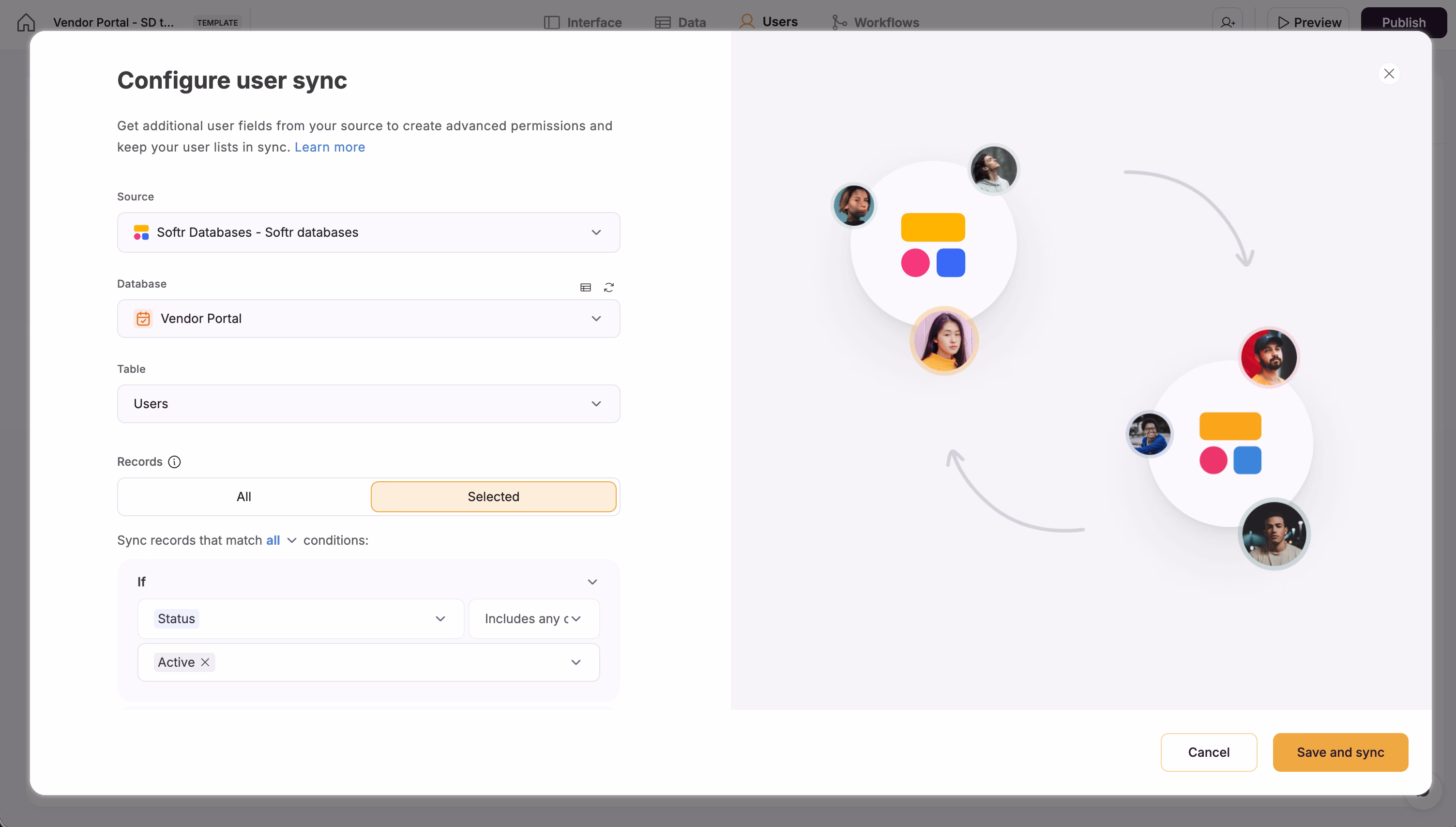 Softr user sync for vendor portal