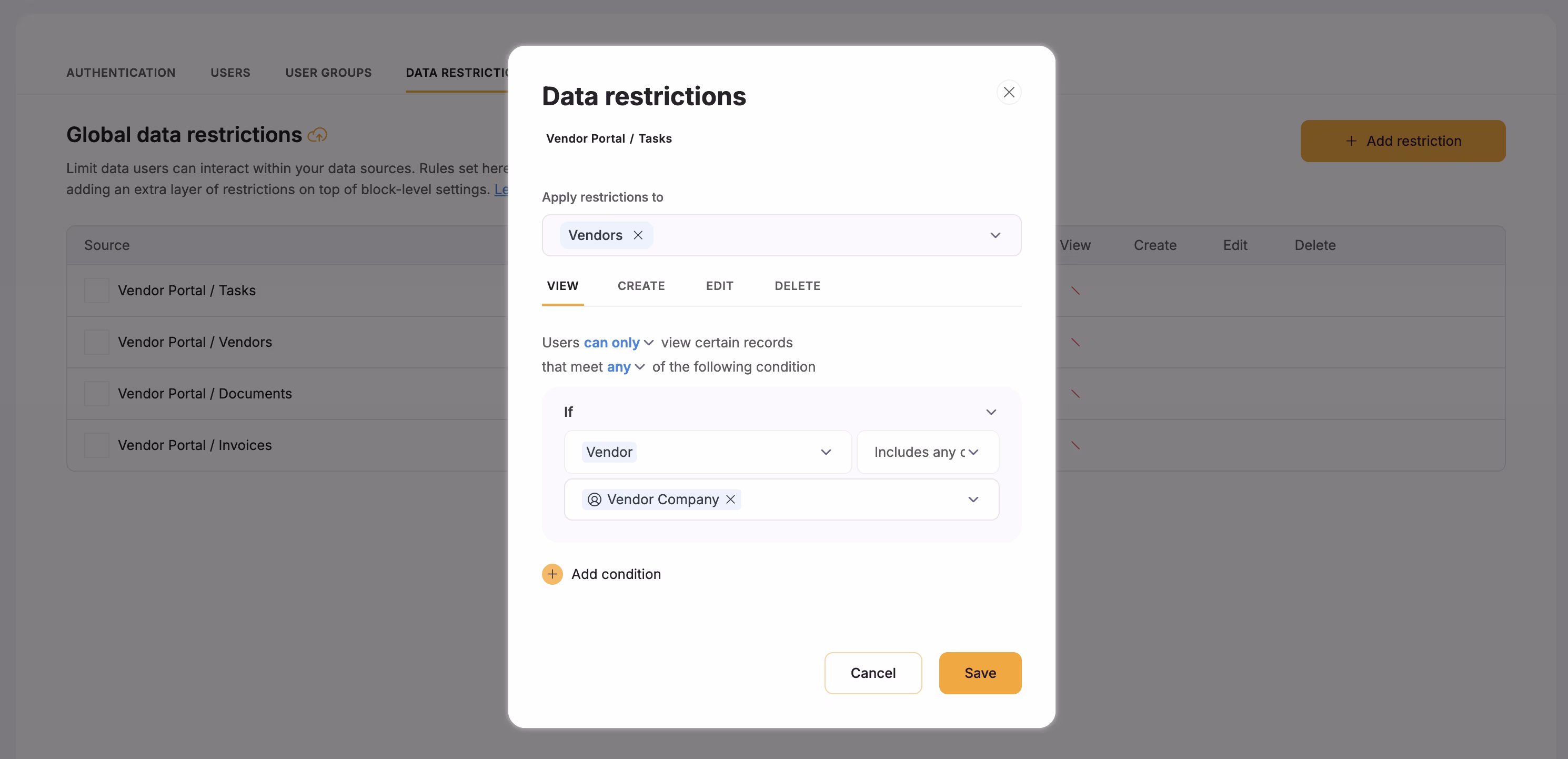 App security - Global Data Restrictions