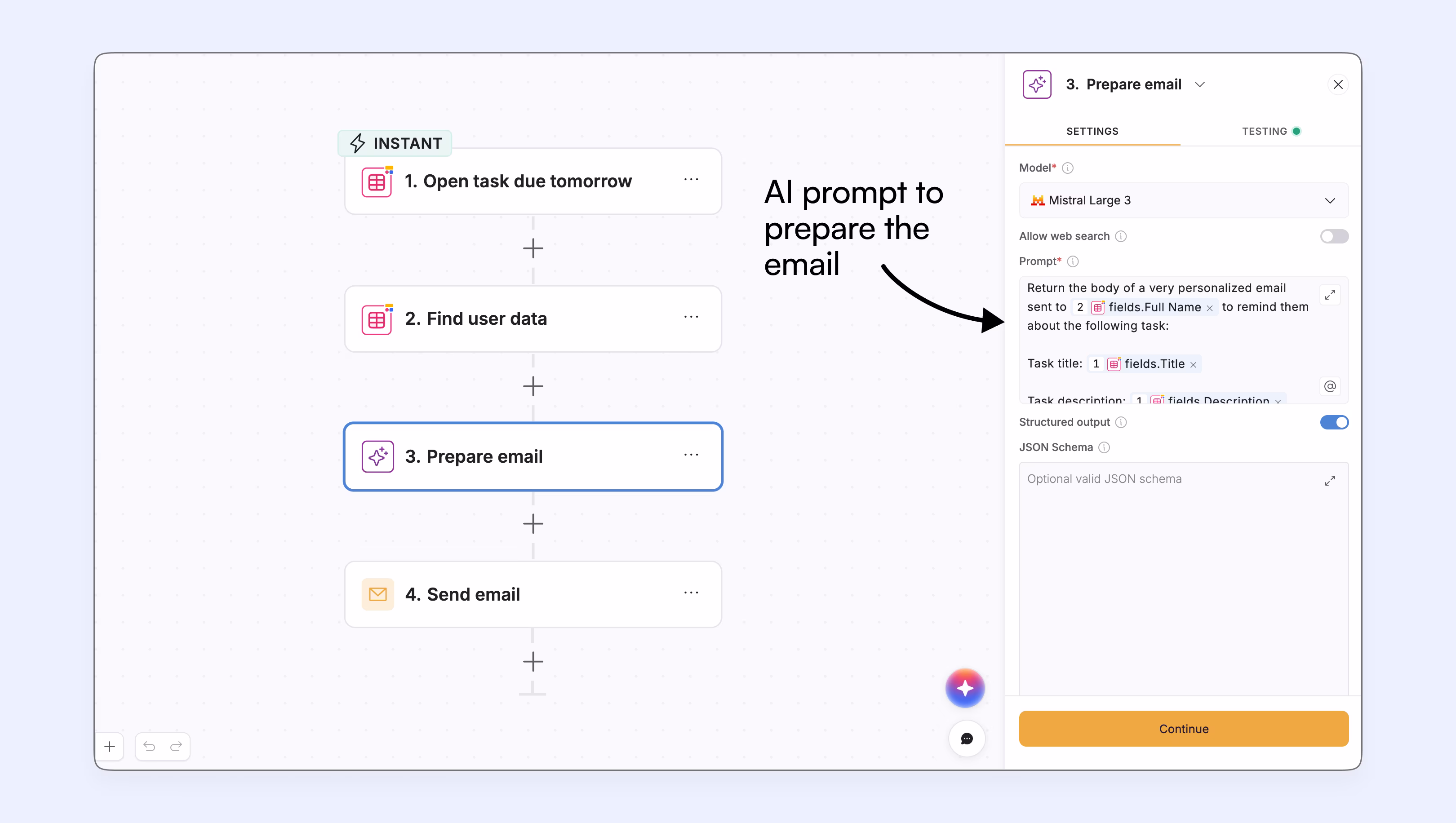 AI workflow to write task reminder emails