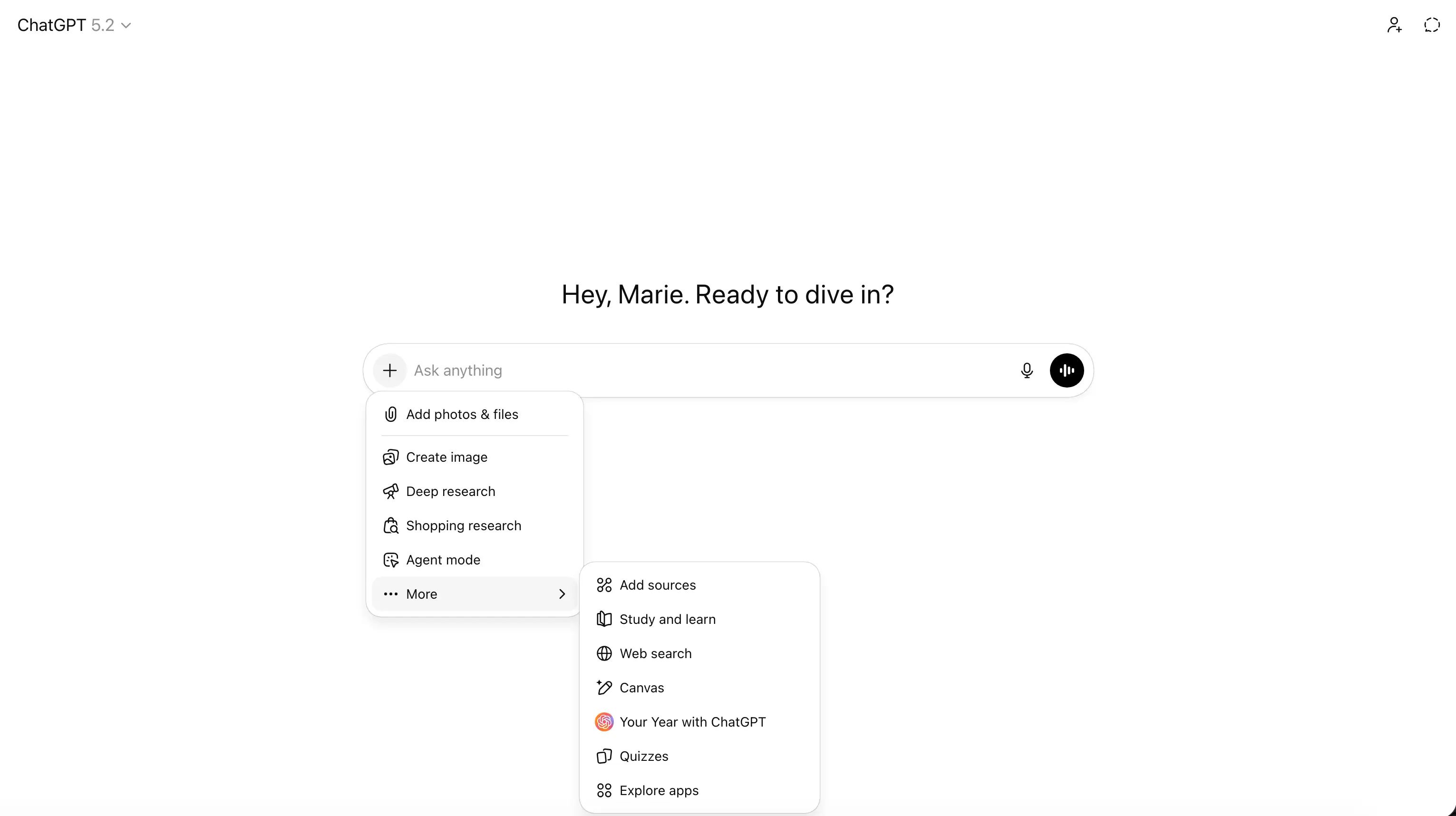 ChatGPT 5.2 interface