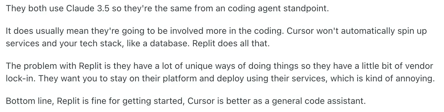 Cursor vs Replit discussion via replit