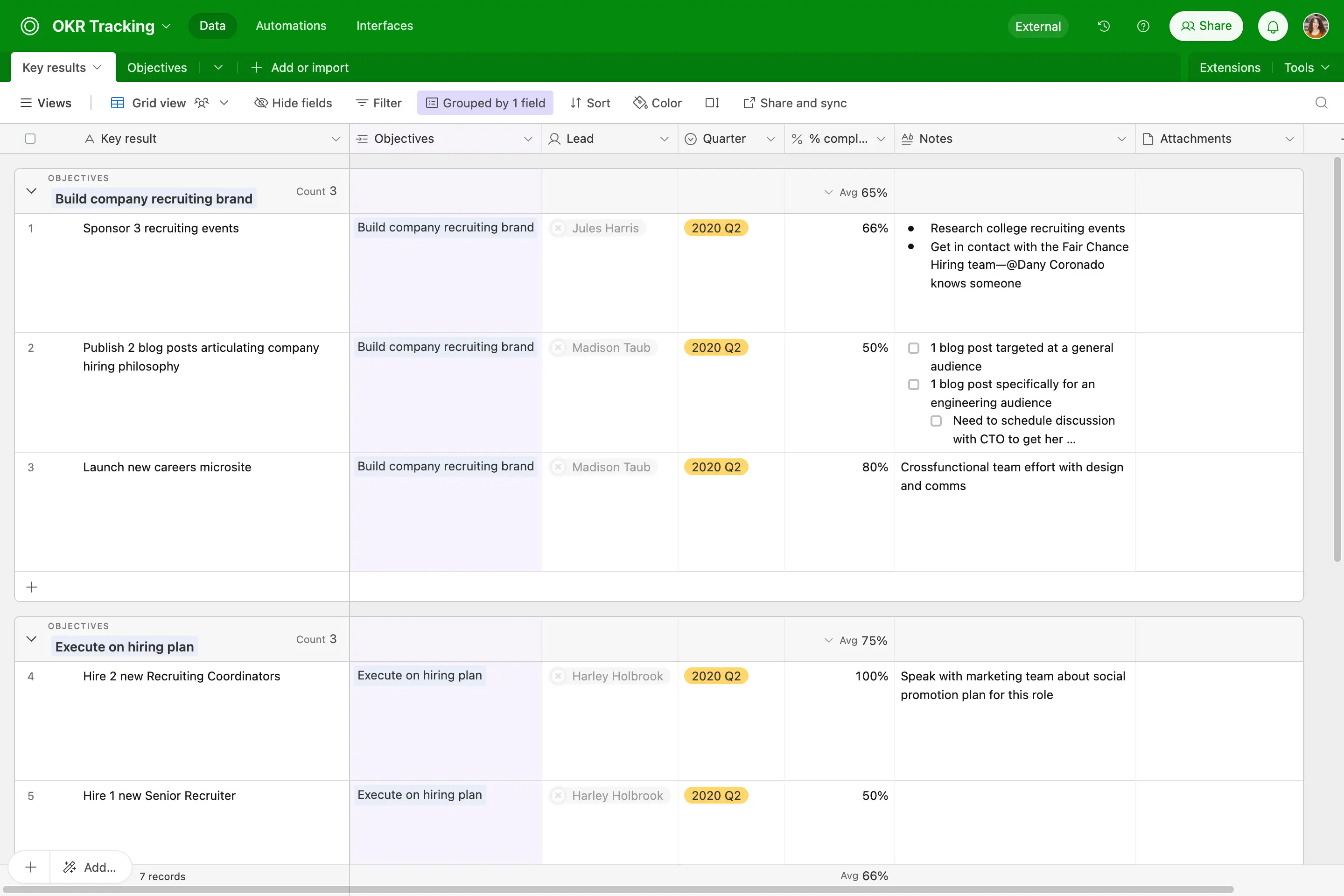 Screenshot of Airtable's interface