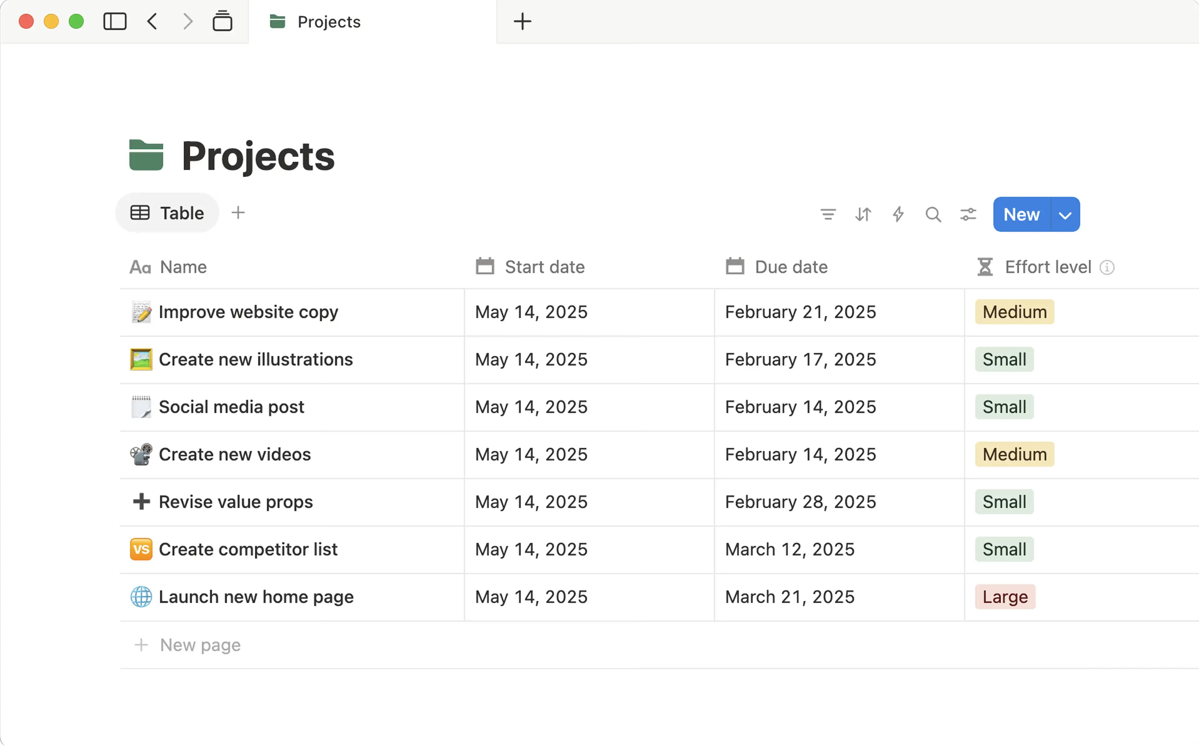 Screenshot of a Notion database