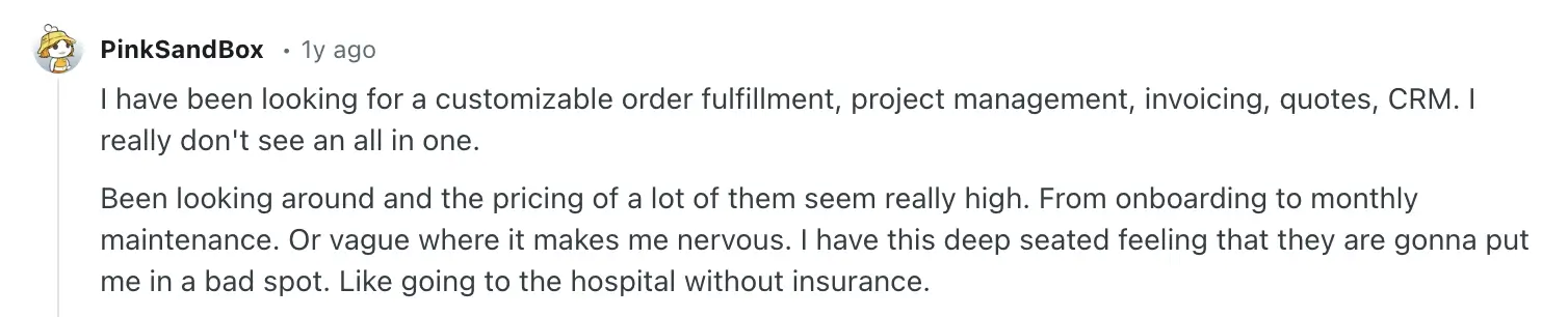 Reddit discussion on ERP pain points