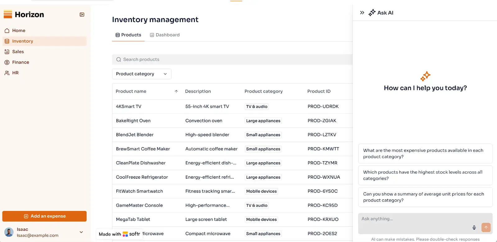 Softr inventory management module
