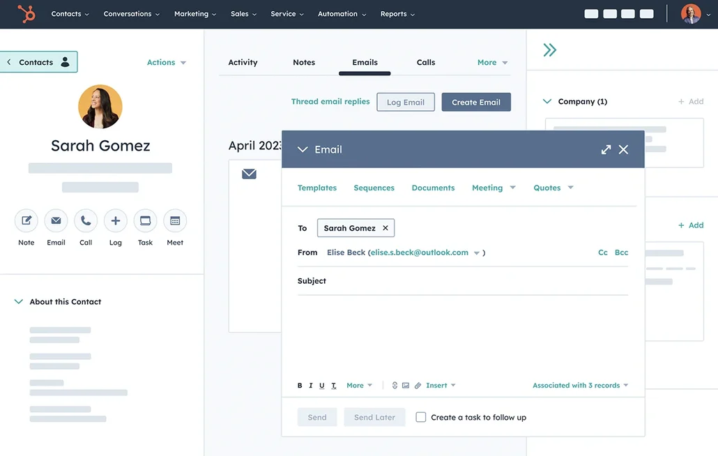 Screenshot of the HubSpot interface