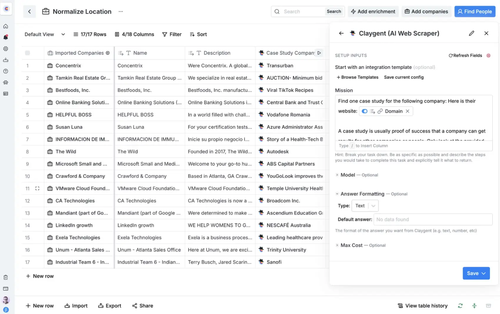 Screenshot of the Clay interface