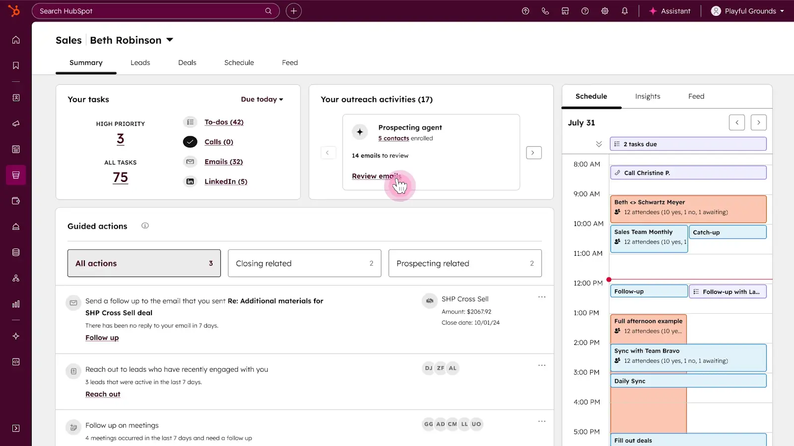 Screenshot of the HubSpot interface