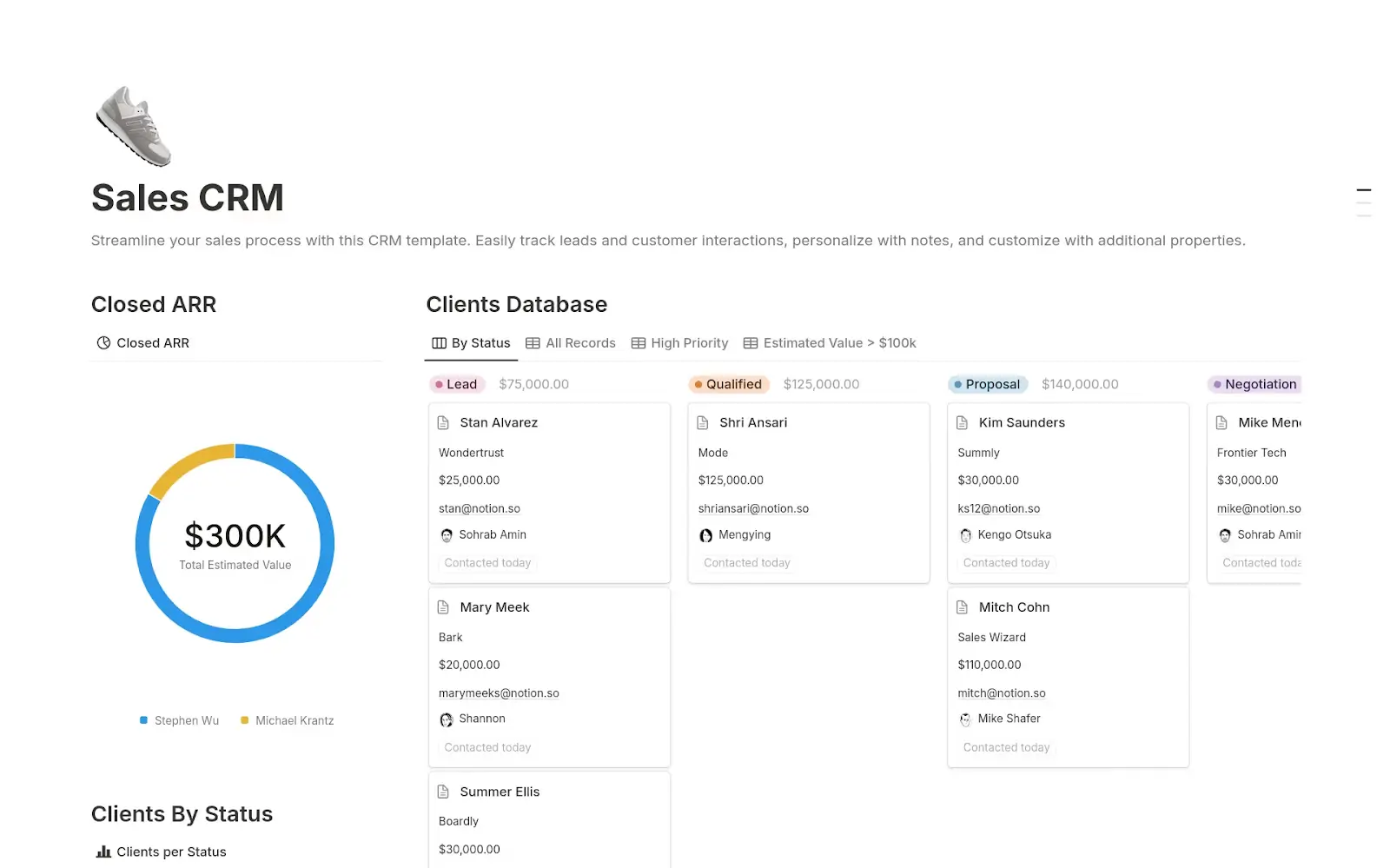 Notion Sales CRM example