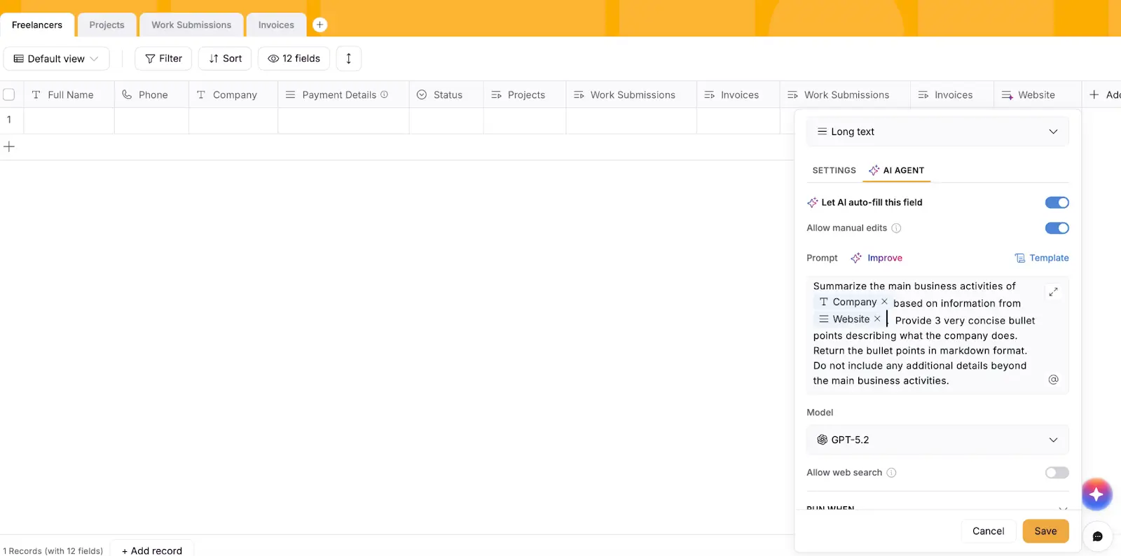 Softr's AI agent auto-fill feature