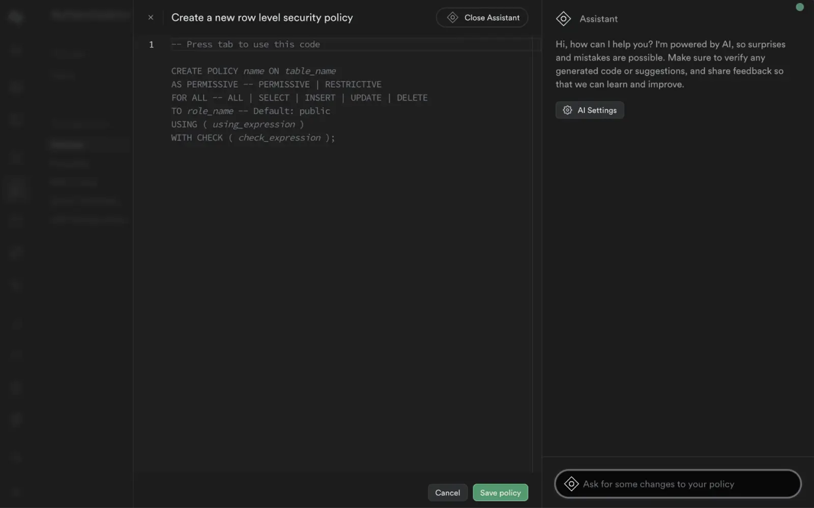 The Supabase AI assistant