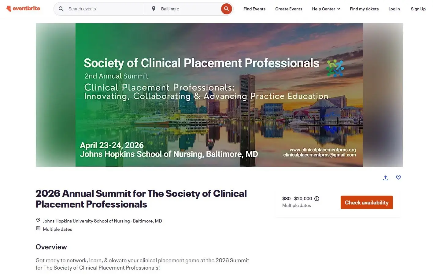 Eventbrite app sample of event details