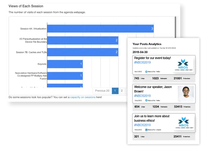 Whova dashboard for events