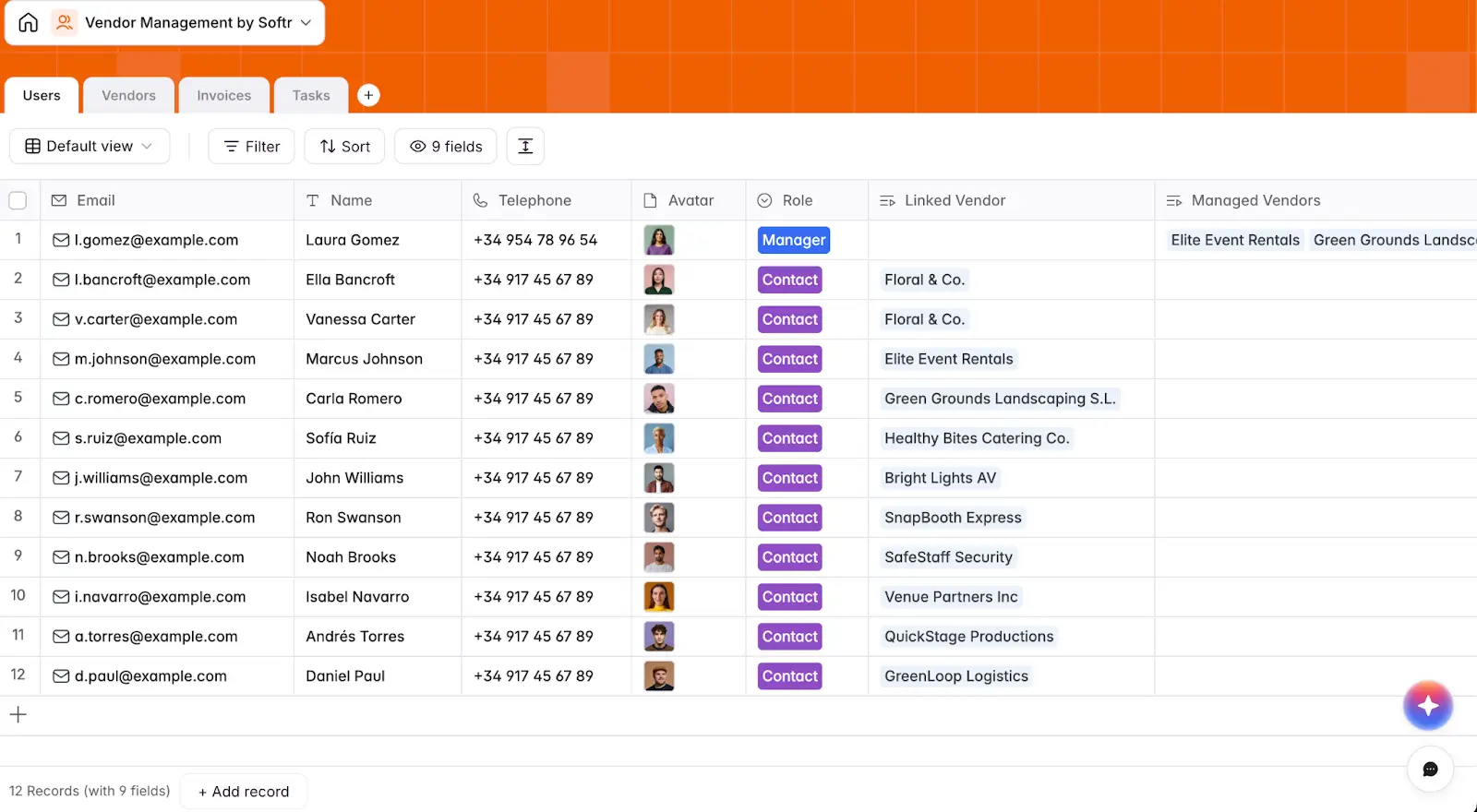 Vendor management database in Softr databases