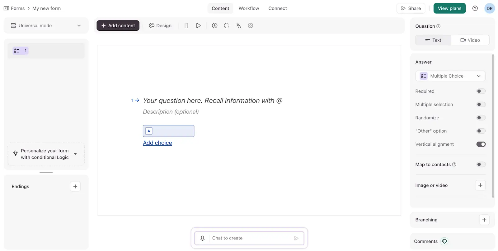 Typerform form builder interface