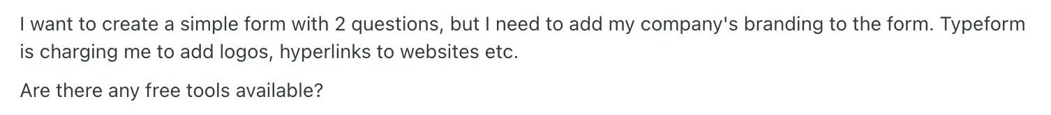 User discussing Typeform limitations on Reddit